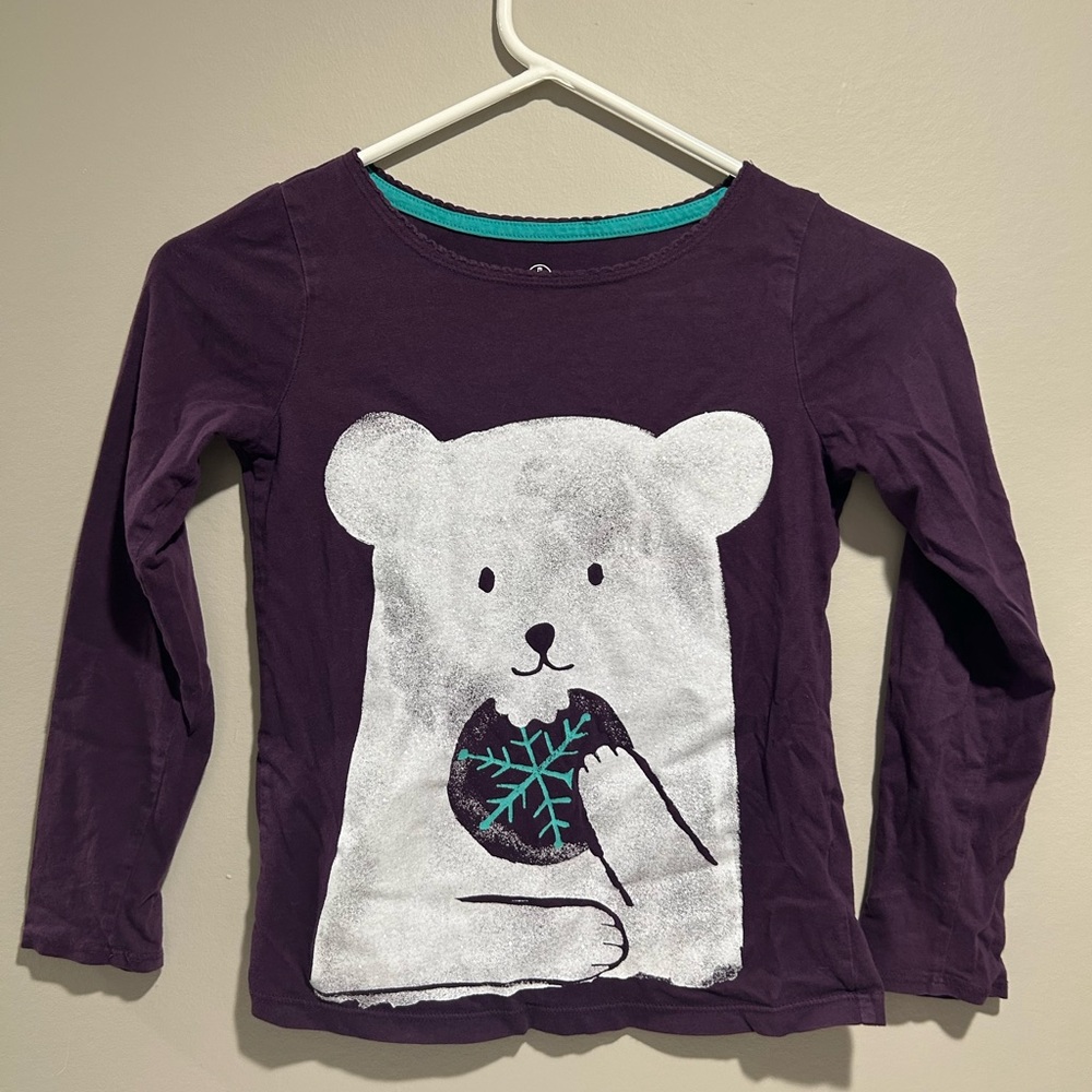 Lands' End Purple Long Sleeve Kids Tee with Bear Graphic